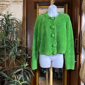 Vintage Michael Simon Cardigan Womens OS Kelly Green Boucle Cotton Hong Kong 90s
